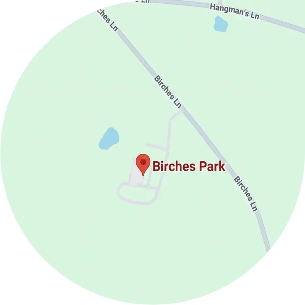 A Google Map showing the location of Birches Park